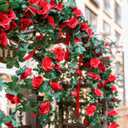 2 Pack (16FT) Artificial Rose Vine Fake Flowers Garland Hanging Silk Rose Ivy Plants Vine for Mother's Day Wedding Arch Party Garden Wall Aesthetic Art Dcor (Red)