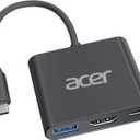Acer USB C to HDMI Adapter, 4K USB C Hub with 100W PD, USBA 3.0 Port, HDMI to USBC Multiport Digital AV Converter for MacBook Pro/Air, iPad, Tablets, TV, Monitor and More (Black)