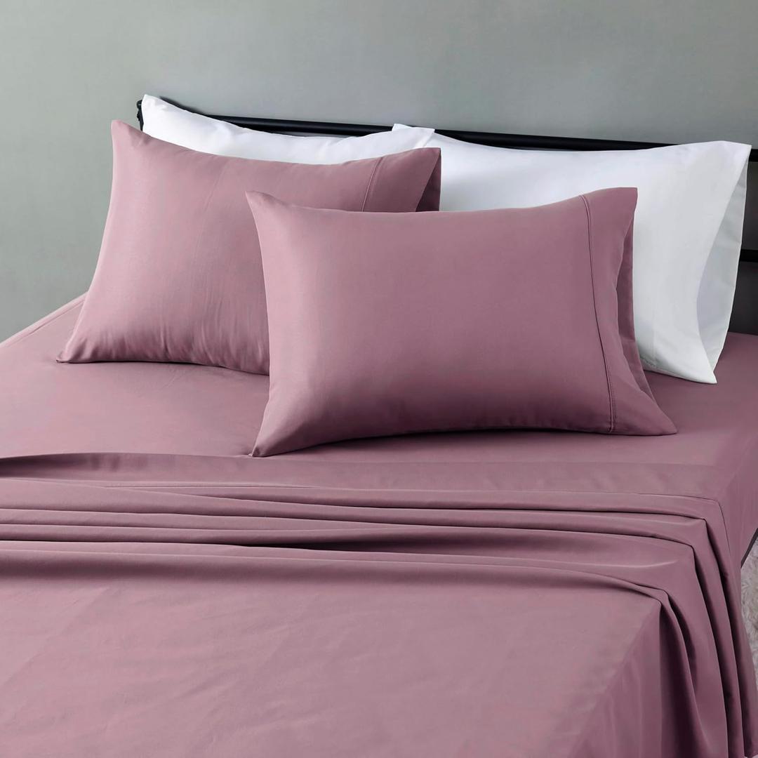Amazon Basics Lightweight Microfiber 4-Piece Bed Sheet Set, Full, Rose, Solid