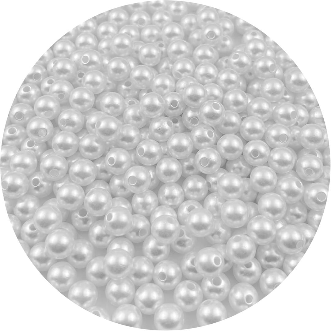 300Pcs 10MM Pearl Beads with Hole ABS Fake Pearls for Jewelry Making, Bracelets, Necklaces, Hairs, Crafts, Decoration and Vase Filler(30-White)