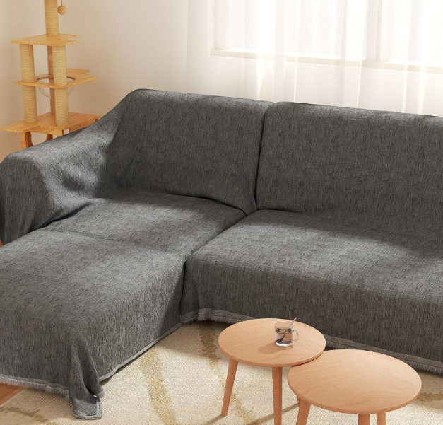 Oversized L-Shaped Covers for Couches L Shaped Couch Cover Blanket 2 Piece Sectional Couch Covers L Shape Sofa Covers Washable L Shape Deep Grey 71"x118"& 91"x134"