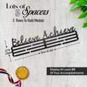 Generic Believe Achieve Medal Holder and 50 Ribbon Hanger Display for Gymnastics, Marathon and 5K Running, Dance, and Sports, Large Award and Trophy Shelf, Steel Wall Mount with Hardware, Black