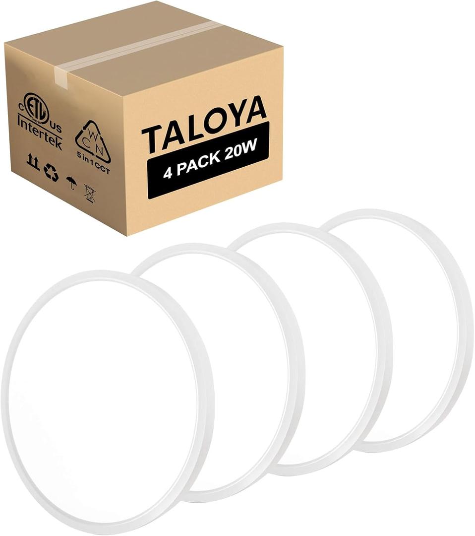 TALOYA 4 Pack of Flush Mount Ceiling Light 12 Inch (3000K/3500K/4000K/5000K/6500K), Super Slim Led Light Fixture for Closet Dining Room Garage Hallway Kitchen Laundry (White)