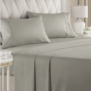 CGK Linens 4-Piece Ultra Soft & Comfy Hotel Luxury Sheet Set - King Size Cooling Bed Sheet Fits 8"-16" Mattresses, Light Grey