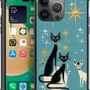Phone Case Compatible with iPhone 14 Pro Max - Wireless Charging Compatible,S Mid Century Cat TPU Bumper and Hard PC Pattern Back Case