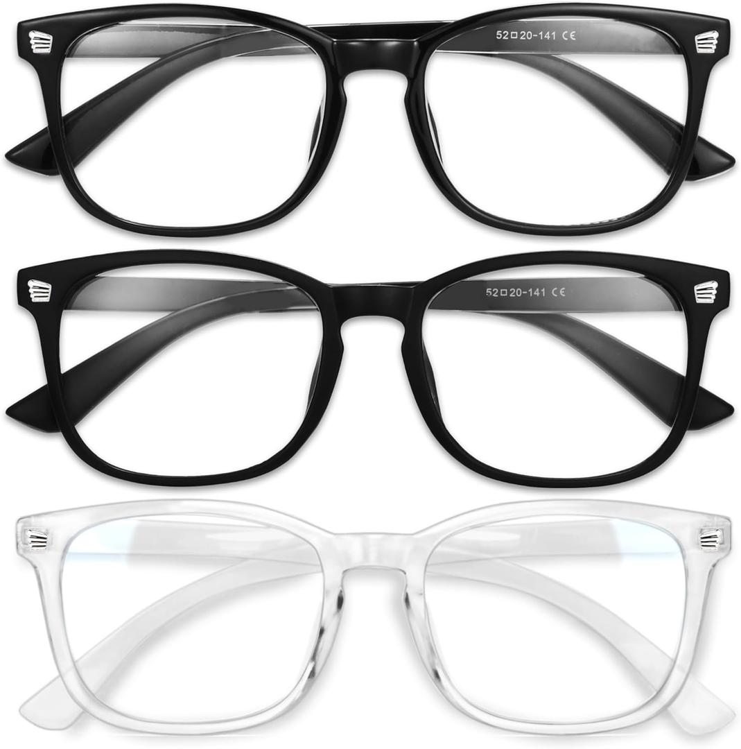 Gaoye Stylish Blue Light Glasses for Woman - Computer Glasses for Blue Light Blocking - Lightweight Frames - 3 pack (A3-light Black+matte Black+transparent)