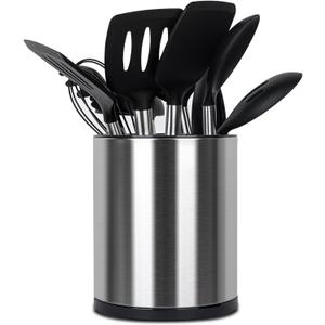 Kitchen Utensil Holder for Countertop 360 Rotating Utensil Caddy Extra Large Utensil Crock Cooking Utensil Holder for Kitchen Counter (Silver and Black)