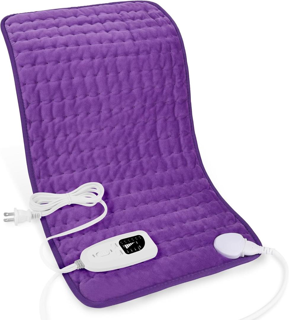 Deepsoon Heating Pad, Electric Heating Pads for Back, Neck, Abdomen, Moist Heating Pad for Shoulder, Knee, Arms, Legs,Dry/Moist Heat & Auto Shut Off, Christmas Gifts for Men and Women, Dark Purple,24x12 Inch