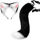 HAOAN Faux Fur Fox Tail and Ears Headband Set Werewolf Costume Halloween Cosplay