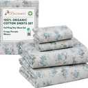 RUVANTI 100% Organic Cotton Sheets California King, Percale Weave, GOTS Certified, 4-Piece Set, Deep Pocket 13", Crisp & Breathable, Soft Durable Bedding, Sbanas Algodn Orgnico  Blue Rose