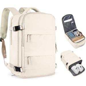 coofay Beige Travel Backpack For Women Men Airline Approved Personal Item Carry On Flight Approved Waterproof Backpack For Traveling On Airplane Weekender Travel Bag