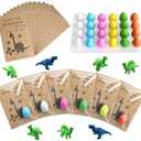Dinosaur Party Favors Funny Mini Dinosaur Toys Dinosaur Birthday Party Supplies 24 Pack Dino Eggs and 24 Hatching Card Bulk Gifts Novelty Birthday Party Decorations for Kids Boys Girls Toddler