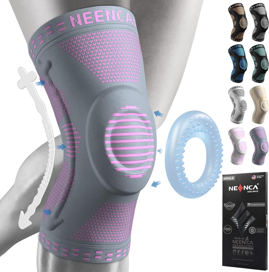 NEENCA Professional Knee Brace for Pain Relief, Medical Knee Support with Patella Pad & Side Stabilizers, Compression Knee Sleeve for Meniscus Tear, ACL, Joint Pain, Runner, Workout (Pink Gray, 3XL)