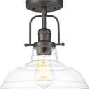 FEMILA Flush Mount Ceiling Light Fixture, 11" Farmhouse Semi Flush Kitchen & Bedroom Ceiling Light, Oil Rubbed Bronze with Clear Glass Shade, Rustic Industrial Lighting, 4FY09-F ORB