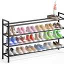 Bumusty 4-Tier Long Expandable Shoe Rack for Closet, 18"-44" Adjustable Shoe Rack for Entryway, 20-24 Pairs Large Shoe Organizer Shelf Storage, Sturdy Metal, Black