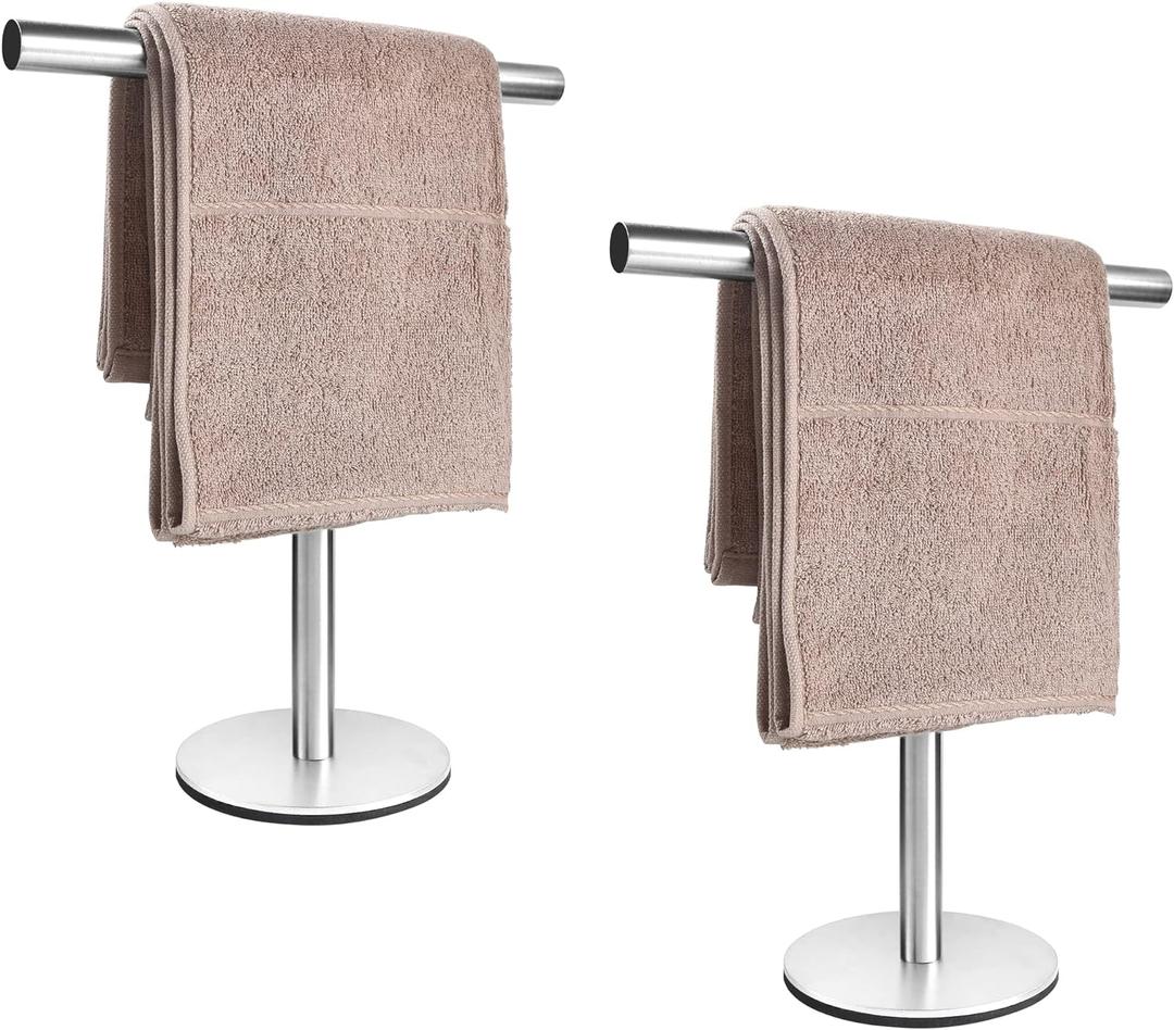 Bathroom Hand Towel Holder Stand, T-Shape Hand Towel Holder Stand SUS304 Stainless Steel for Bathroom, Kitchen or Vanity Countertop (Pack of 2)