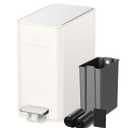 10L/2.6G Slim Bathroom Trash Can, Narrow Stainless Steel Soft-Close Step Pedal Bin with Lid, Odor Control Carbon Box, Removable Inner Bucket, Small Waste Bin for Bedroom, Office, RV (White)