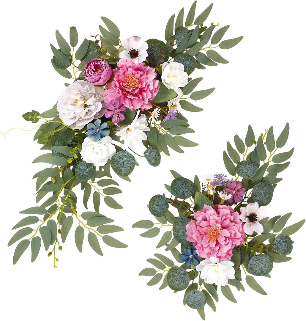 Wedding Arch Decorations 2 Pack - Reusable Artificial Hanging Flowers Floral Swag Greenery Garland for Wedding Welcome Sign Backdrop Bridal Ceremony Reception Backdrop, Baby Shower