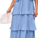ZESICA Women's 2026 Summer Sleeveless Halter Neck Ruffle Tiered Layered Chiffon Flowy Swing Long Midi Dress (Blue, M)