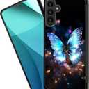 Galaxy A35 5G Case,Tire Anti-Skid Edges Cute Design Shockproof Bumper Full Protection Black Back Cover for Samsung Galaxy A35 5G 6.6 inch 2024,Magical Glowing Butterfly