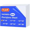 (10 Pack) 8" x 10" Plexiglass Sheets 1/4 inch Thick (6mm), Clear Acrylic Sheets Panel Cut to Size Plexiglass Acrylic Board, Cut with Engraver, Power Saw or Hand Tools, No Laser Cut