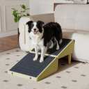 3-in-1 Dog Ramp Pet Stairs 18.5"x18.3"x18.1" with Hidden Storage Ottoman, Anti-Slip Steps for Small, Medium, Large, Senior & Injured Pets, 220LBS for Bed & Sofa (Green)