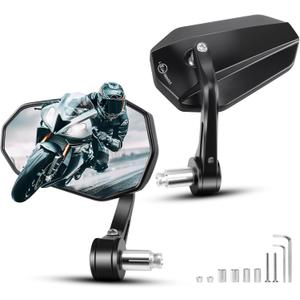 Universal Motorcycle Mirrors for Handlebars, Motorcycle Side Mirrors Handle Mount Bar End Mirror, Motor Mirrors Fit for Scooter, ATV, Dirt Bike, Cruiser, E-bike, Snowmobile