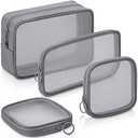Weewooday 4 Pcs Mesh Makeup Bag Mesh Cosmetic Bag Travel Toiletry Pouch with Zipper Mini Makeup Cosmetic Purse for Daily Accessory(Small, Large, Medium,Gray)