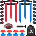 Flag Football Set, 14 Player Adjustable Flag Football Belts, 42 Flags, 8 Practice Cones, Size 3 Football, Pump and Bag, Perfect for Youth, Adults and Children to Capture The Flag