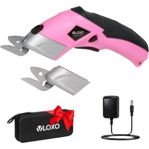 VLOXO Cordless Electric Scissors Cardboard Cutter with 2 Type Blades Rechargeable Powerful Shears Cutting Tool for Fabric Electric Box Cutter Leather Felt with Charger & Storage Box-Pink
