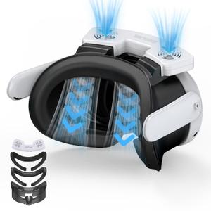 Upgrade Facial Interface Cooling Fan for Meta Quest 3, Breathable Ice Silk Cotton and Soft PU Leather Face Pad Compatible with Oculus Quest 3, Adjustable Fan to Relieve Lens Fogging (3 Speeds)