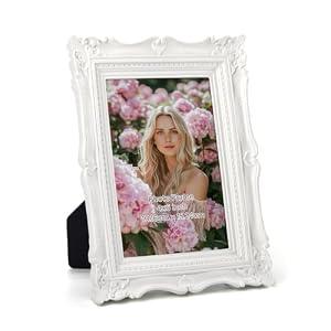 PHAREGE 4x6 Vintage Picture Frame White, 4 by 6 Ornate Antique Picture Frame for Wedding, Retro Photo Frame Displays Horizontally or Vertically On Tabletop