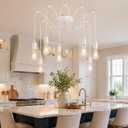Finktonglan 8-Light Spider Pendant Chandelier, Adjustable 48.4" Cords, E26 Sockets, White Modern Farmhouse Multi-Light Ceiling Fixture for Kitchen Island, Dining Room & Entryway