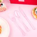 Kochorie 300 Piece Disposable Clear Pink Utensil Set Plastic Silverware Heavy Duty Cutlery Set Serves 100 Guests Forks Knives Spoons for Home Wedding Birthday Party Picnics Bride Shower Outdoor Events