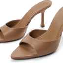 High Heel Mules for Women Slip On Open Pointed Toe Classy Patent Leather Stiletto Pumps Formal Slingback Mule Sandals Dress Walking Shoes (7.5, Coffee)