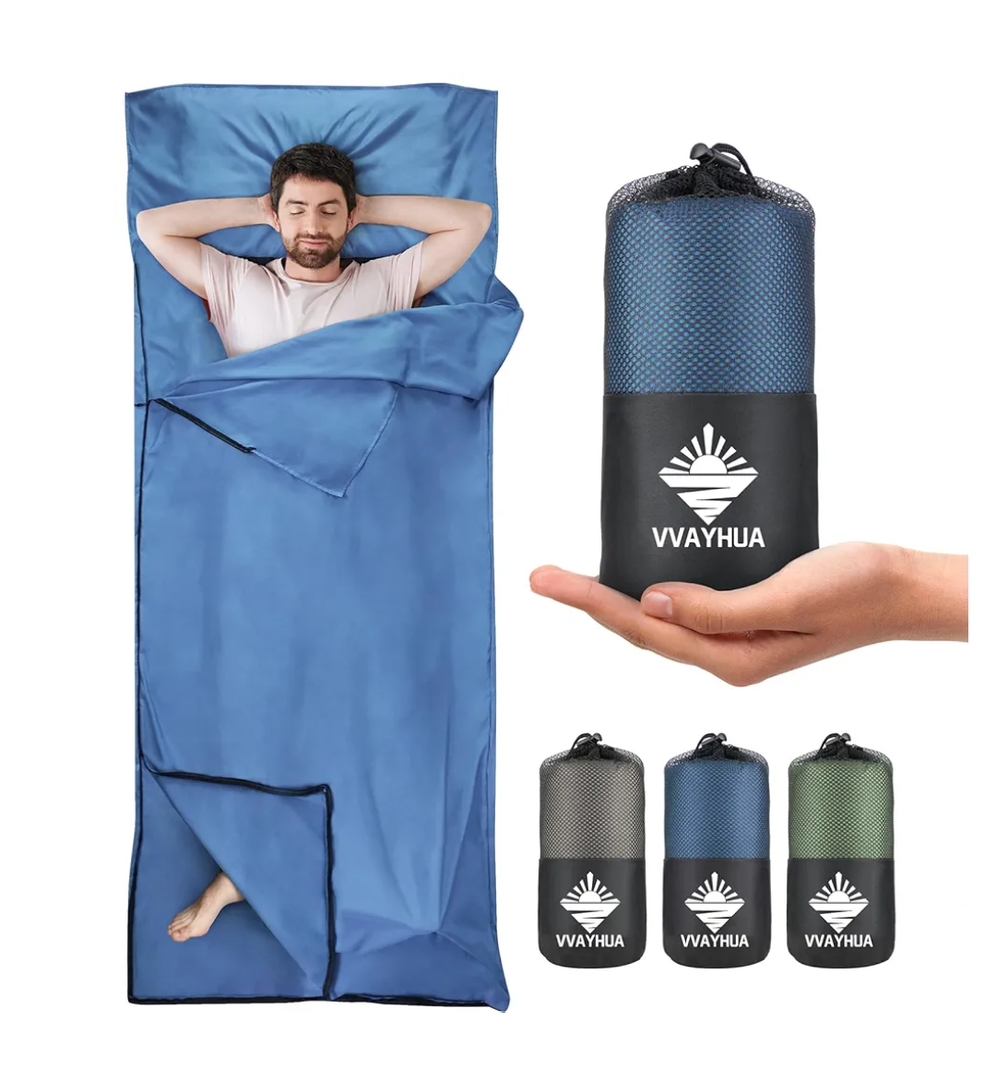 Sleeping Bag Liner, Self Tan Sleep Sack, Adult Sleep Sack, Two-Way-Zipper Expose Feet Separately, Portable Single Camping Travel Sheets for Hotel,Hostels,Business Trips