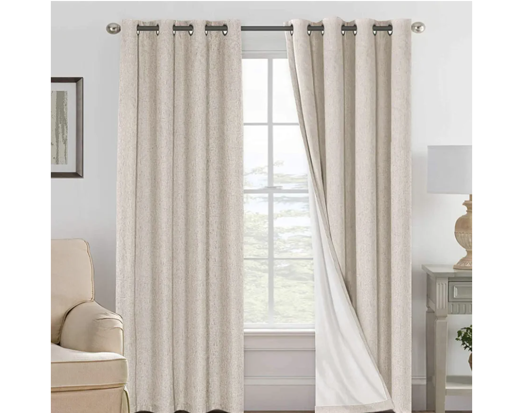VERSAILTEX Linen 100% Blackout Curtains for Bedroom Full Light Blocking Curtains, Textured Window Curtain for Living Room 84 ×52 inch Grommet, Energy Efficient Curtains White Liner(2 Panels, Natural)