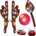 Christmas Reindeer Antlers for Cars with Light, KissDate Car Christmas Decorations with Rudolph Reindeer Red Nose Tail, Xmas Costume for Any Car Accessories Decorations (Multicolor)