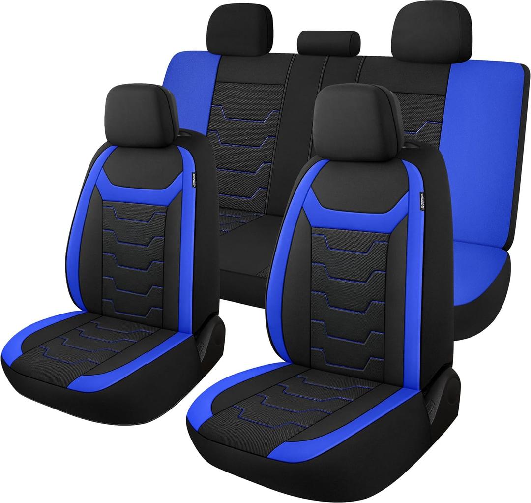 CAROMOP Breathable Car Seat Covers Full Seats,3D Air Mesh Cloth Seat Covers for Cars, Split Bench Compatible Car Interior Covers, Universal Fit Most Car Sedan Truck SUV(Black/Blue)