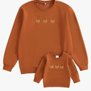 Halloween Mommy and Me Outfit Pumpkin Embroidered Long Sleeve Crewneck Sweatshirts Pullover Top, L
