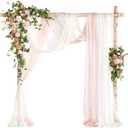 Ling's Moment Wedding Arch Flowers with Sheer Drapes Kit - Artificial Spring Pink Rose Floral Arrangements for Garden Ceremony Backdrop, Arbor Decor, 5-Piece Set (2 Flower Stems + 3 Hanging Drapes)
