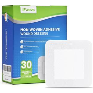 30 Count Bordered Gauze Island Dressing - 6" x 6" Sterile Individually Wrapped Gauze Pads Highly Absorbent, Non-Woven Backing -Breathable Wound Dressing for First Aid(4x4 Non-Stick Pad in Center)