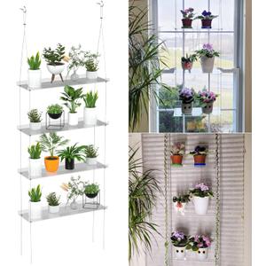 Jolitac Acrylic Window Plant Shelves, Hanging Indoor Wall Plant Stand, 4-Tier (Clear)