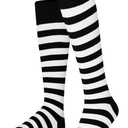 Mysocks Unisex Knee High Stripe Socks (8-11, Stripe White and Black)