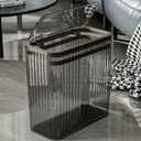 Transparent Can, Bathroom Cans with Lids, 3.5 Gallon Garbage Can for Bedroom, Office, Plastic Slim Waste Basket with Press Top Lid, 15L Clear Bin for Home, Kitchen (Gray) (Black)