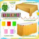 45 Pcs Tiki Bar Hut Set Tropical Tabletop Hut Luau Grass Table Skirt Golden Tablecloth Hibiscus Garland Luau Bar Banner Tropical Palm Leaves Paper Lantern LED Light for Hawaiian Decor(Gold Tiki), Large