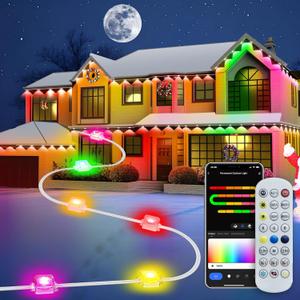 Smart Permanent Outdoor Lights for House, IP67 Waterproof, 54 Scene, 100ft with 60 RGB+IC Permanent Christmas Lights, for Halloween Christmas Work All Holiday Decor, Work with Google Assistant, Alexa