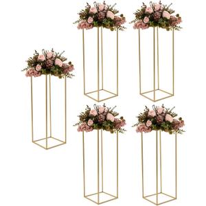 5pcs Gold Flower Stand,23.6'' Metal Column Flower Stand,Gold Centerpieces for Table Wedding Party,Tall Geometric Floral Vase Stands, Flower Rack