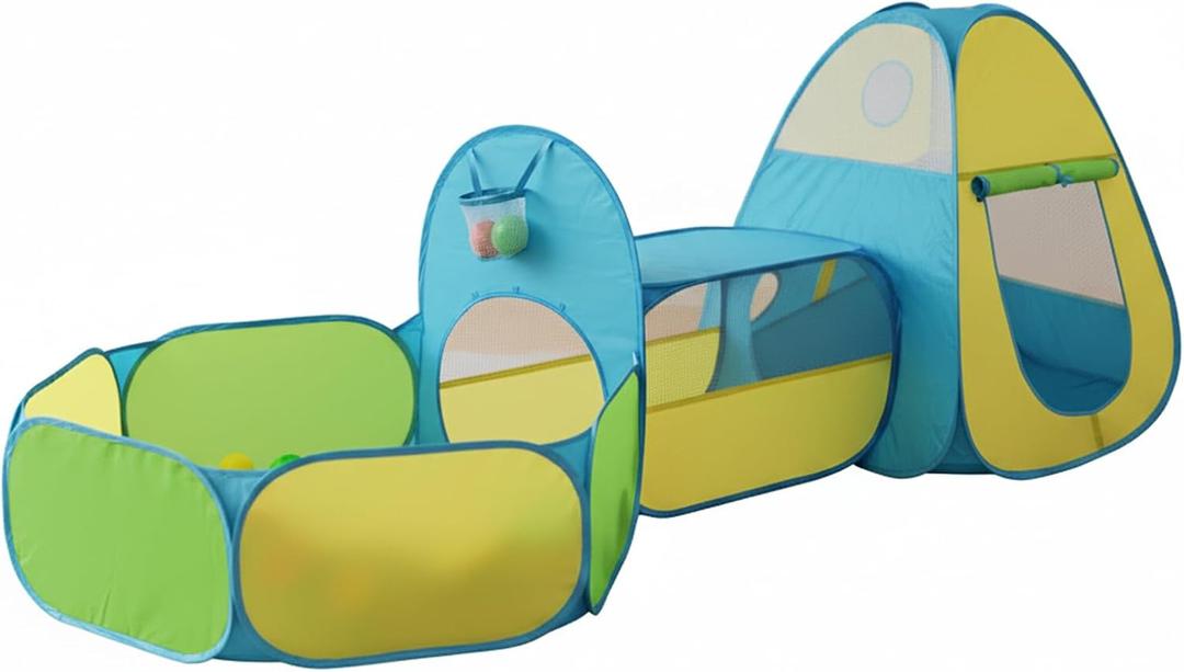 3 in 1 Kids Play Tent with Tunnel & Ball Pit,Pop Up Indoor/Outdoor Playhouse for Boys and Girls,Crawling Tunnel Toy with Fun Toss It Game Zone,Easy Setup Foldable Carry Bag (Balls Not Included)