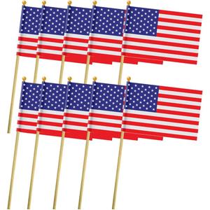 12 Pcs 12x18 Inch American Flags on Stick, American Flags for Outside, USA Stick Flag with Handheld and Grounded Multi-Purpose Flagpole, Design for Memorial Day, 4th of July, Veterans Day, Election Day